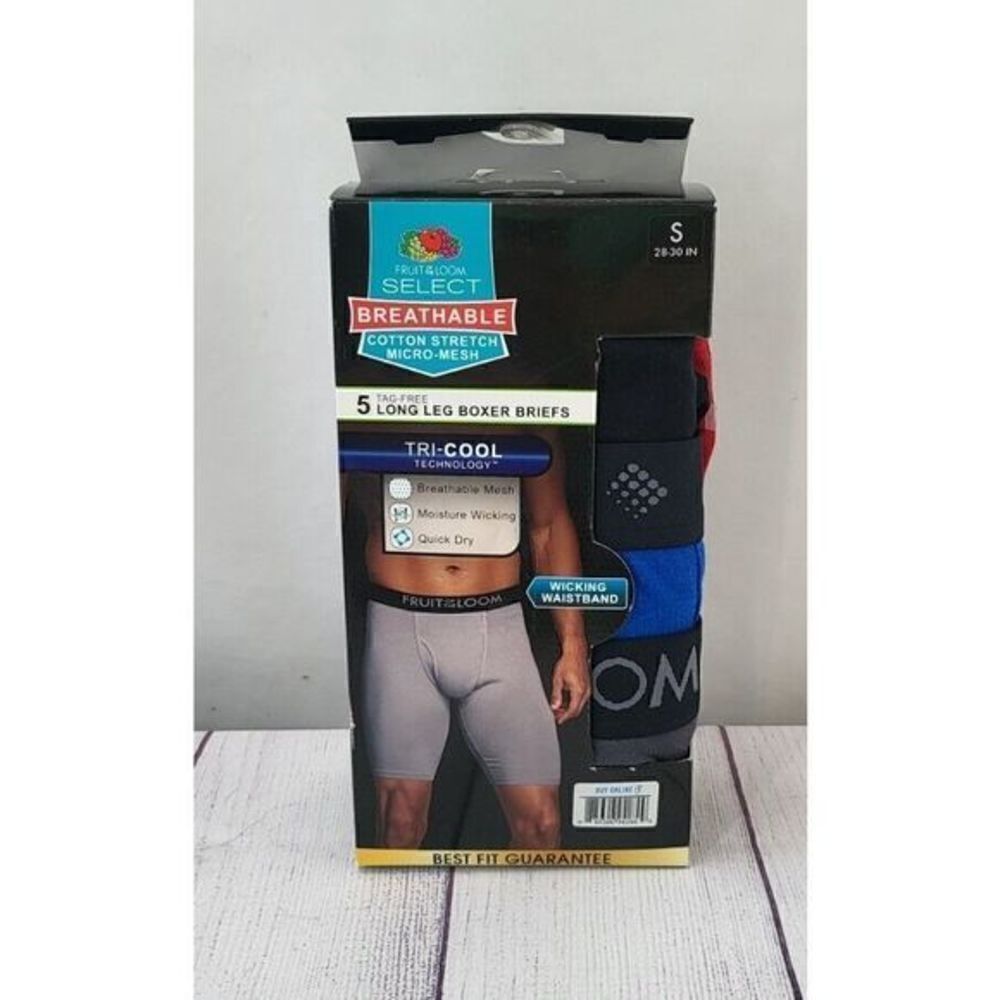 5pk Fruit of the Loom Mens Breathable Long Leg Boxer Underwear Briefs SM colors